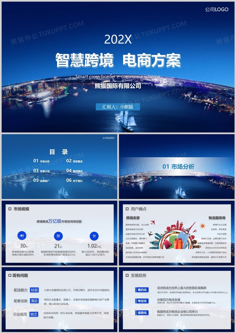 全球智慧跨境电商方案介绍策划PPT模板