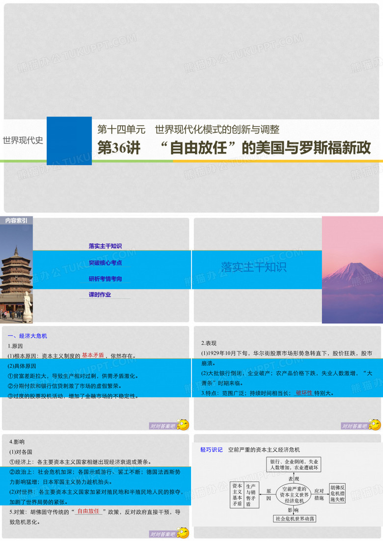 高考历史一轮复习 第十四单元 世界现代化模式的创新与调整 第36讲“自由放任”的美国与罗斯福新政课件