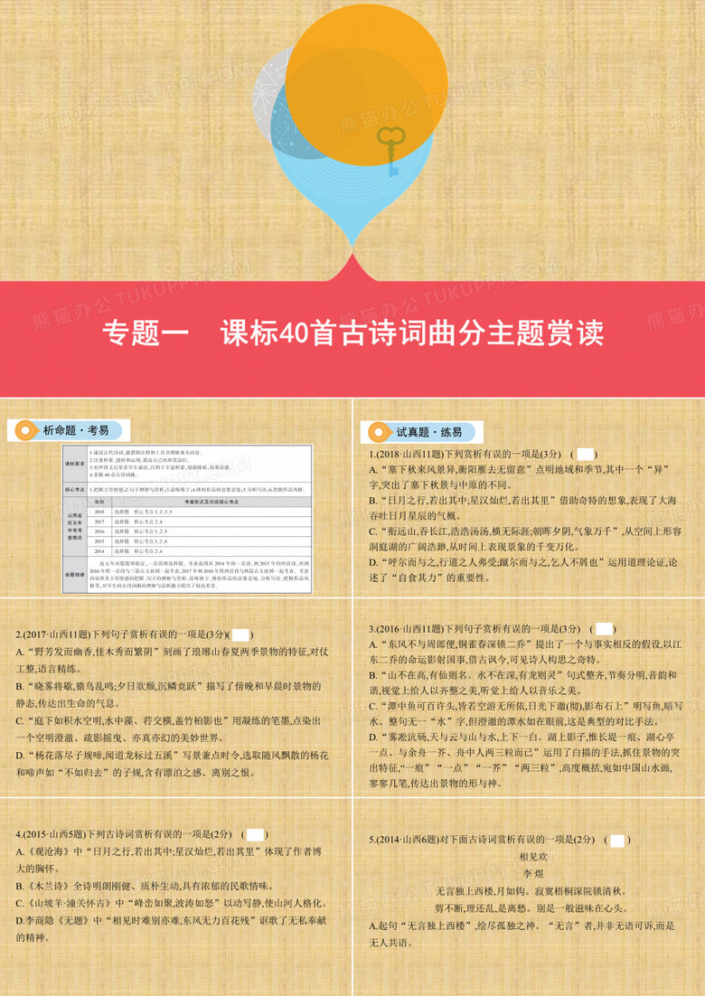 山西中考语文 1_专题一 课标40首古诗词曲分主题赏读(可编辑ppt)