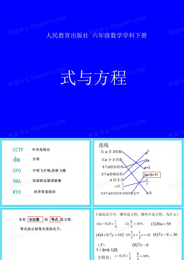 人教版六年级数学下册《式与方程》整理和复习PPT