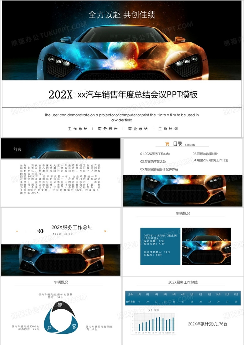 框架完整汽车销售年度总结会议PPT模板