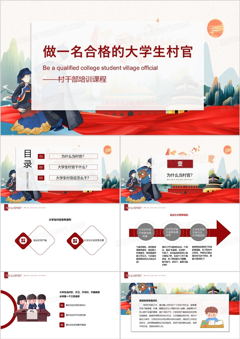 做一名合格的大学生村官PPT模板