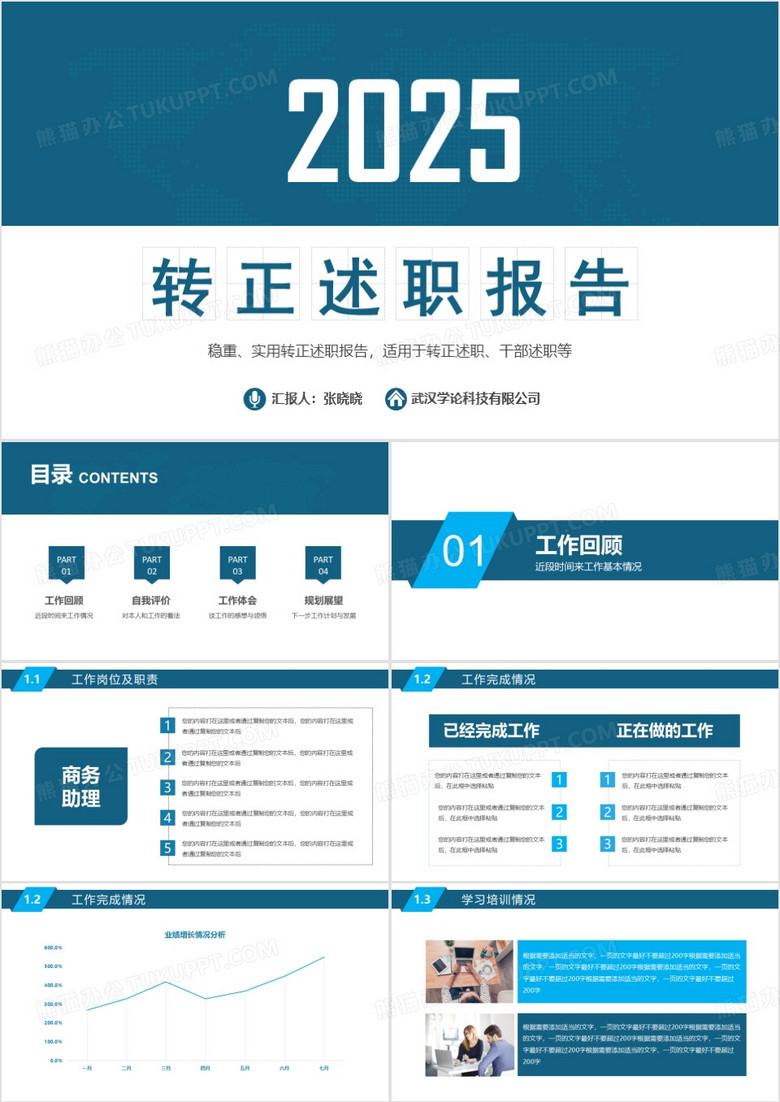 2025商务工作总结转正述职报告PPT模板
