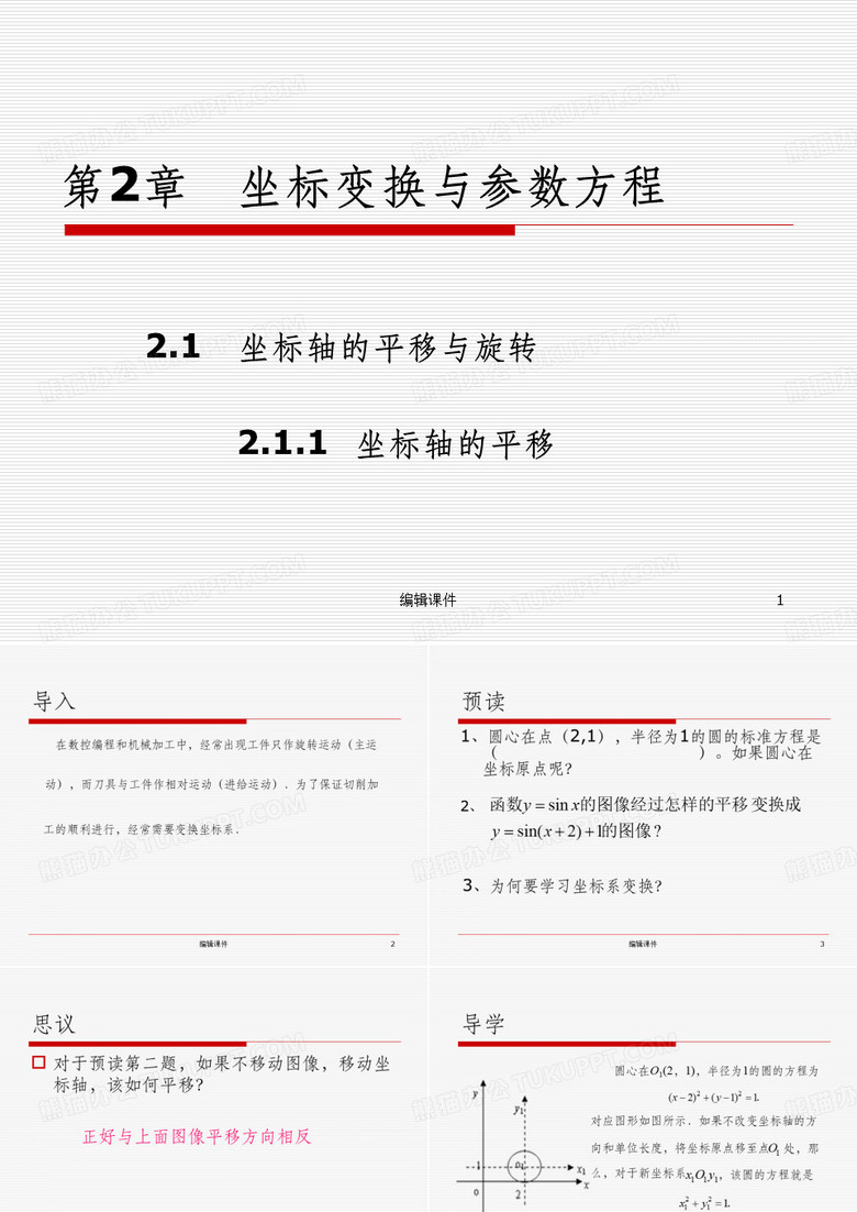 坐标轴的平移与旋转1坐标轴的平移PPT课件