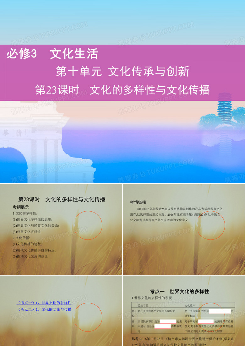 2019版高考政治北京专用一轮课件：第23课时 文化的多样性与文化传播 精品
