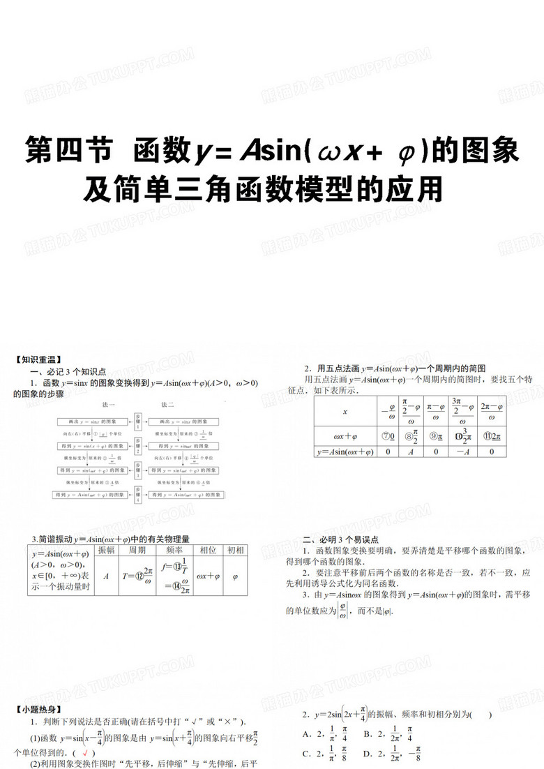 2020高考数学一轮复习第三章三角函数解三角形3.4函数y=Asinωx+φ的图象及简单三角函数模型的应用课件文