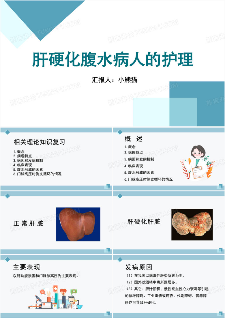 简约风肝硬化腹水病人的护理PPT模板