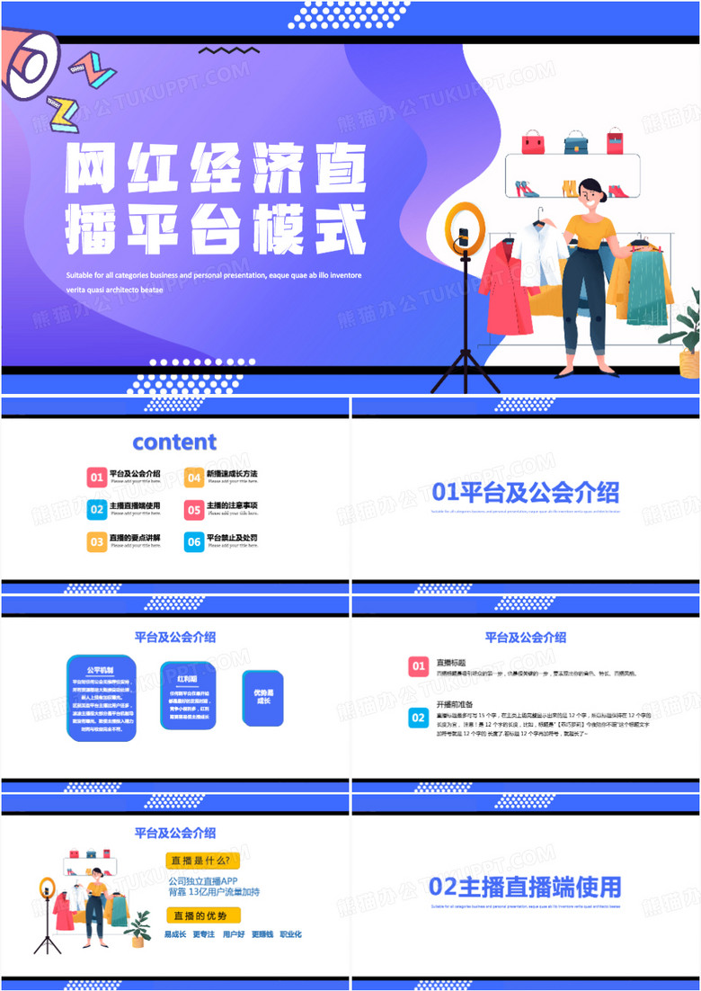 网红经济直播平台模式PPT模板