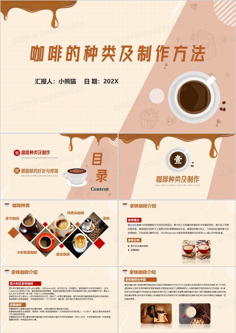 清新咖啡的种类及制作方法PPT模板