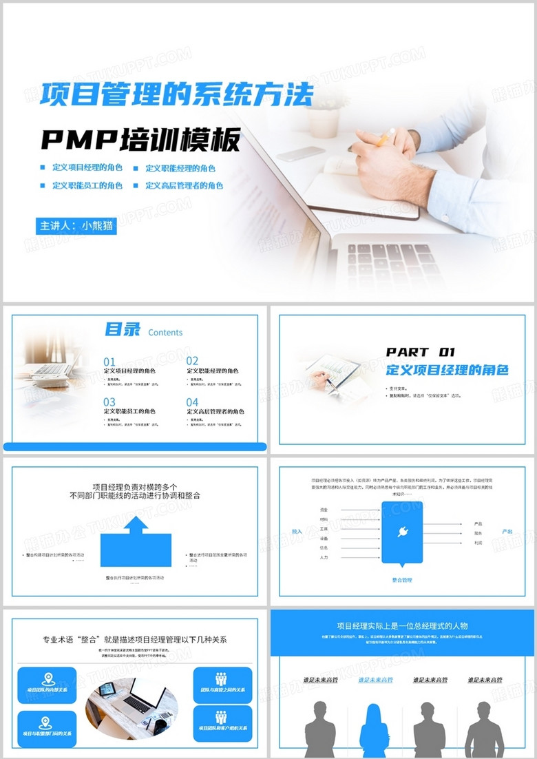 蓝色简约风项目管理的系统方法PMP培训PPT模板