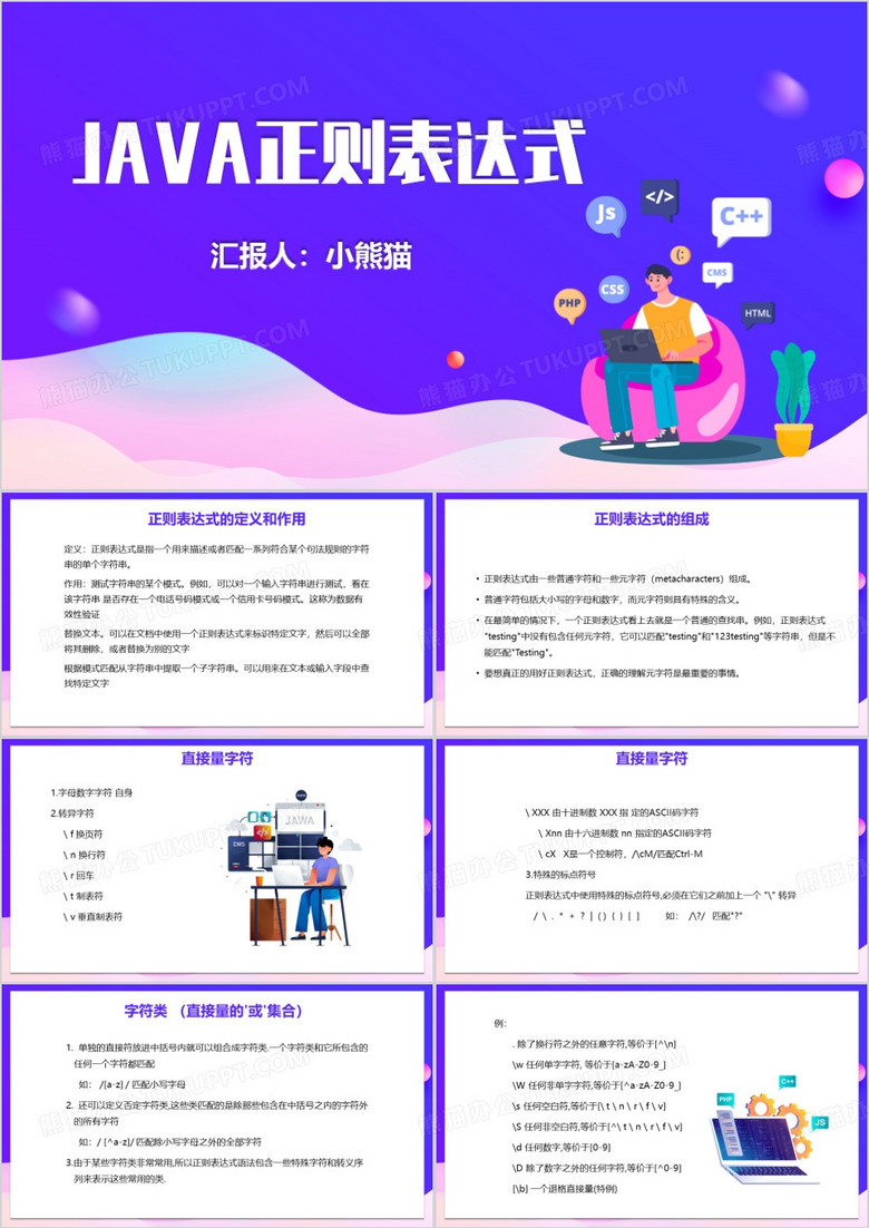 蓝色扁平JAVA正则表达式PPT模板