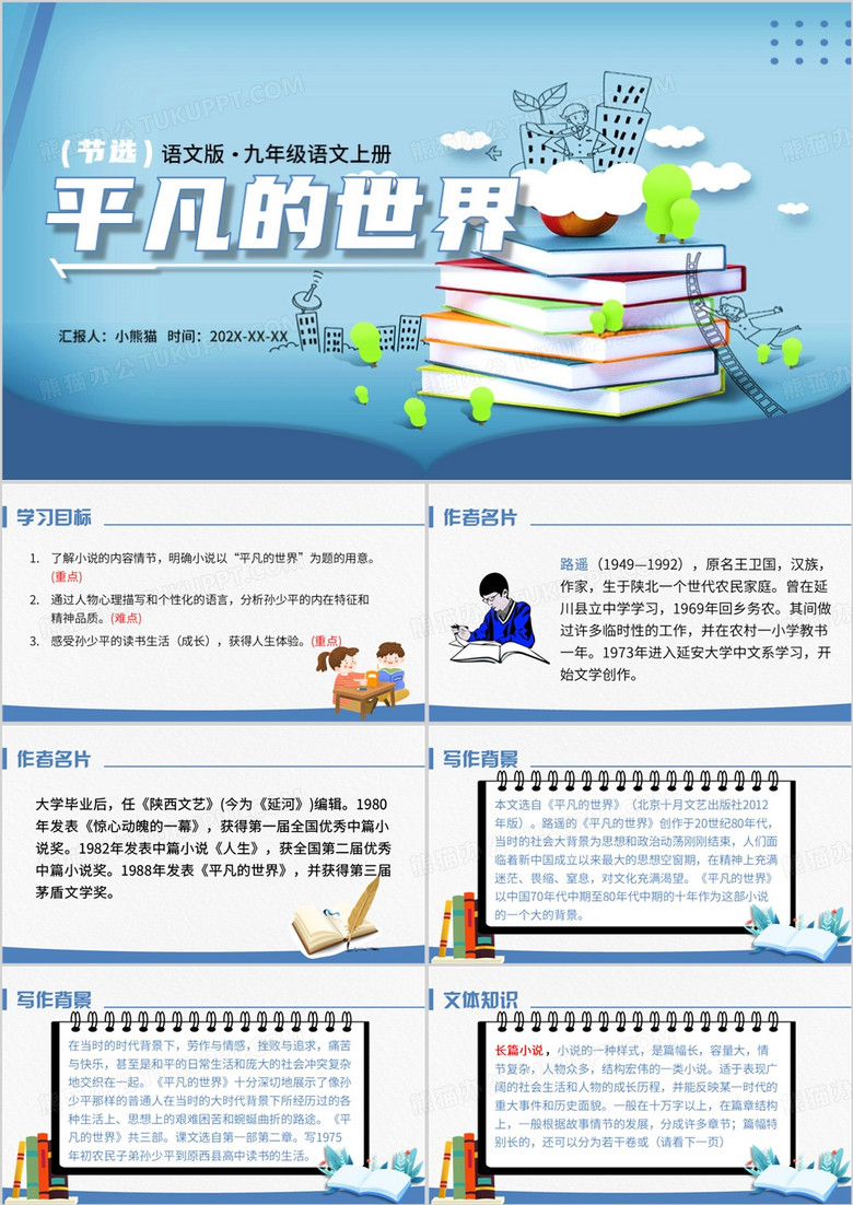 蓝色平凡的世界PPT课件模板