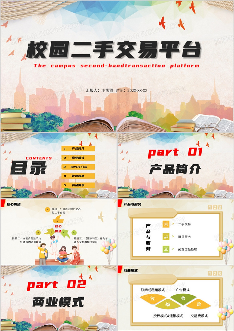校园二手交易平台ppt模板