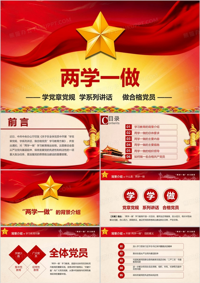 党政两学一做学党章党规党员PPT模板