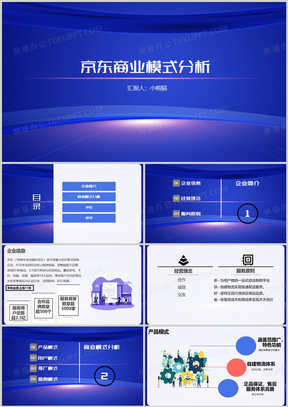 蓝色商务风京东商业模式分析报告PPT模板