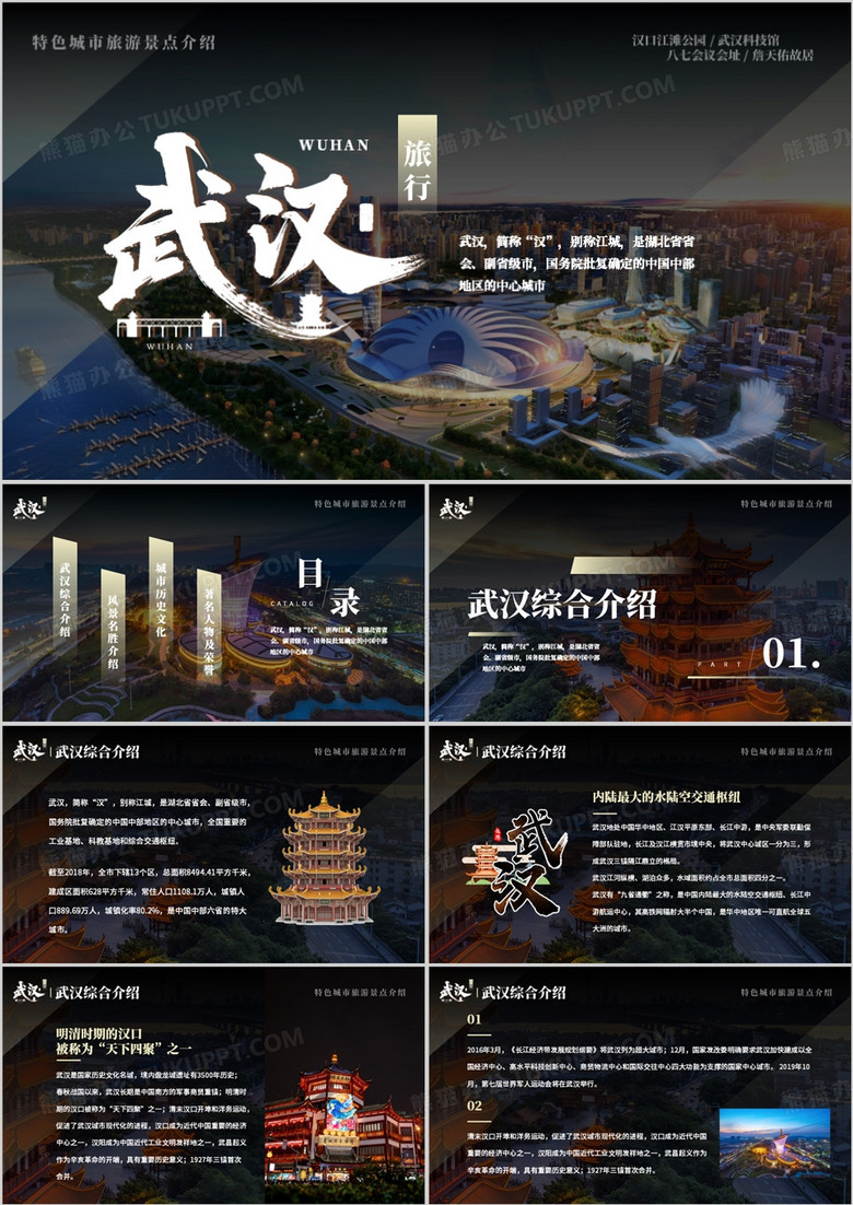 简约风旅游行业武汉城市介绍PPT模板