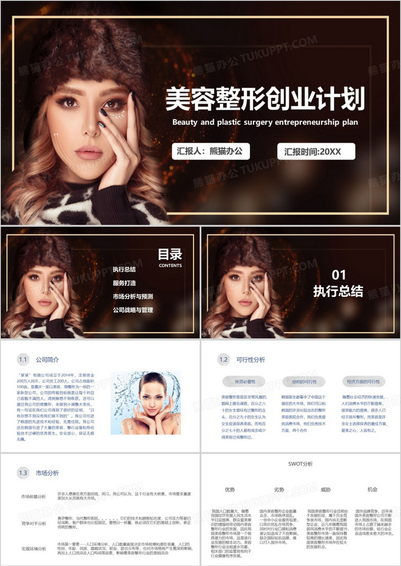 美容整形创业计划企业培训PPT模板