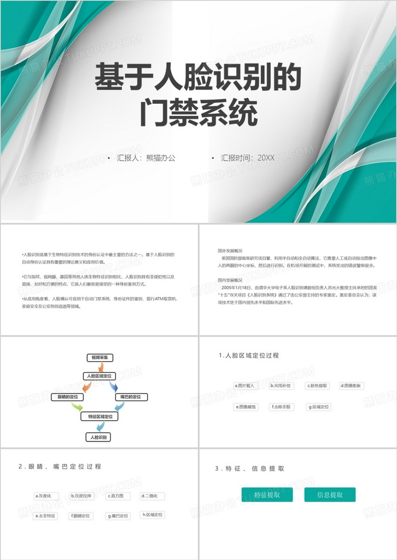 绿色基于人脸识别的门禁系统PPT模板