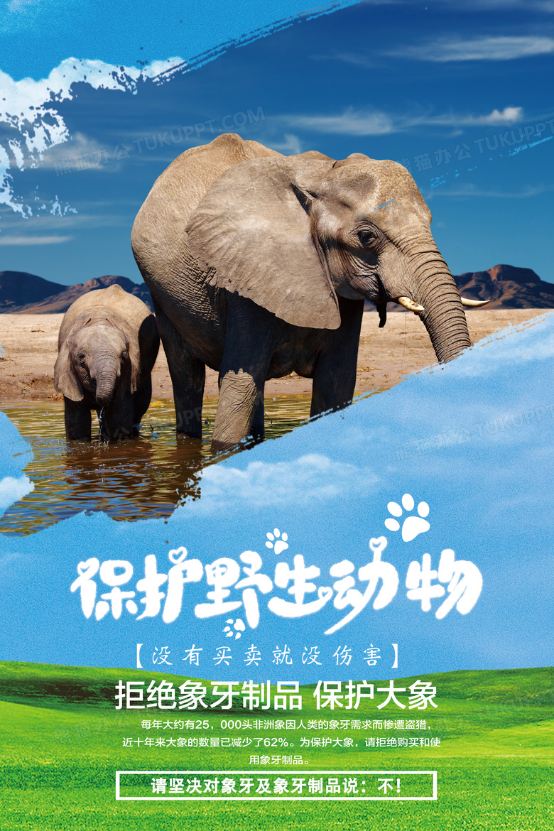 保护动物大象公益海报