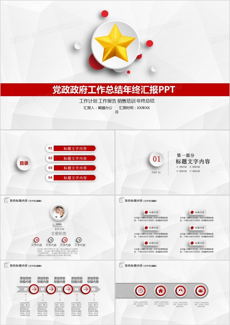 大气微立体党支部党员工作汇报PPT模板