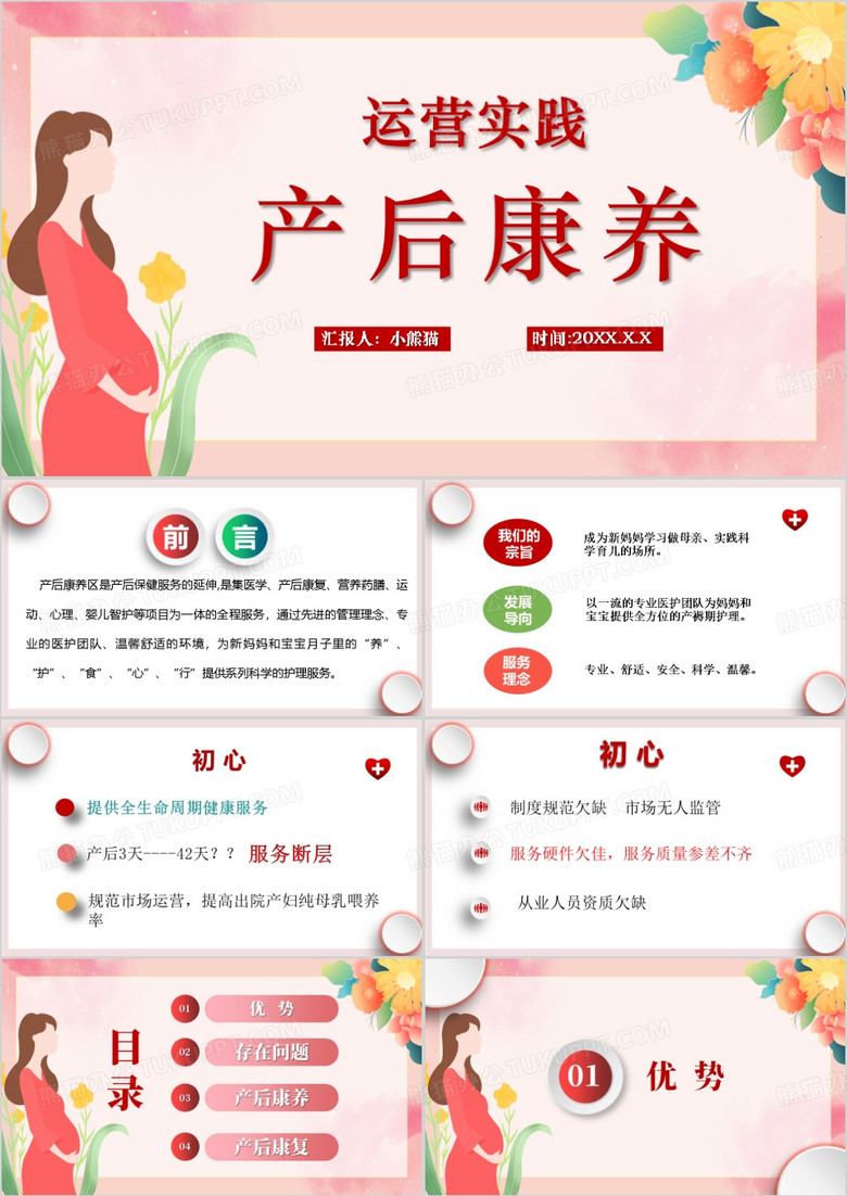 粉色清新风产后康养运营实践PPT模板