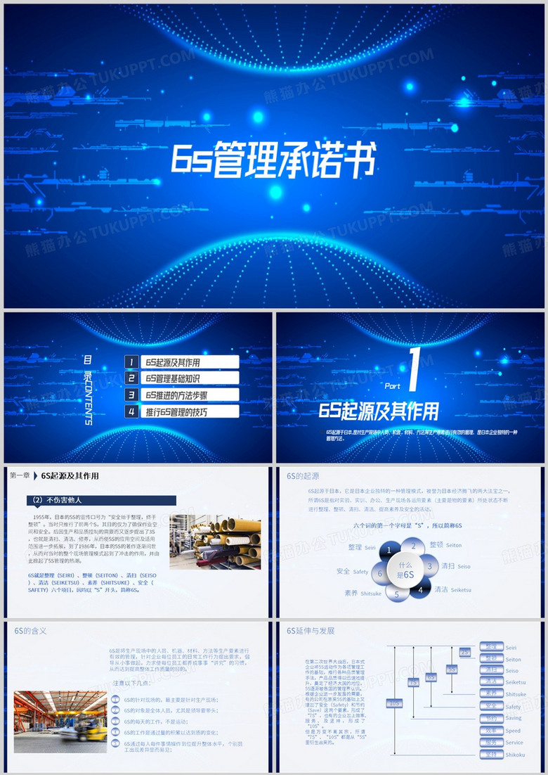 蓝色商务风6s管理承诺书PPT模板