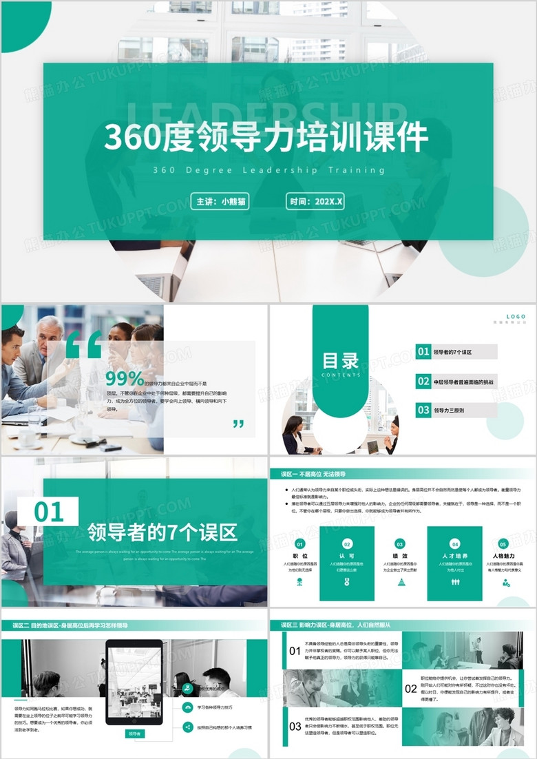 商务风360度领导力培训课件PPT模板
