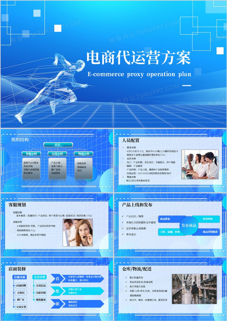 蓝色电商代运营方案营销策划PPT模板