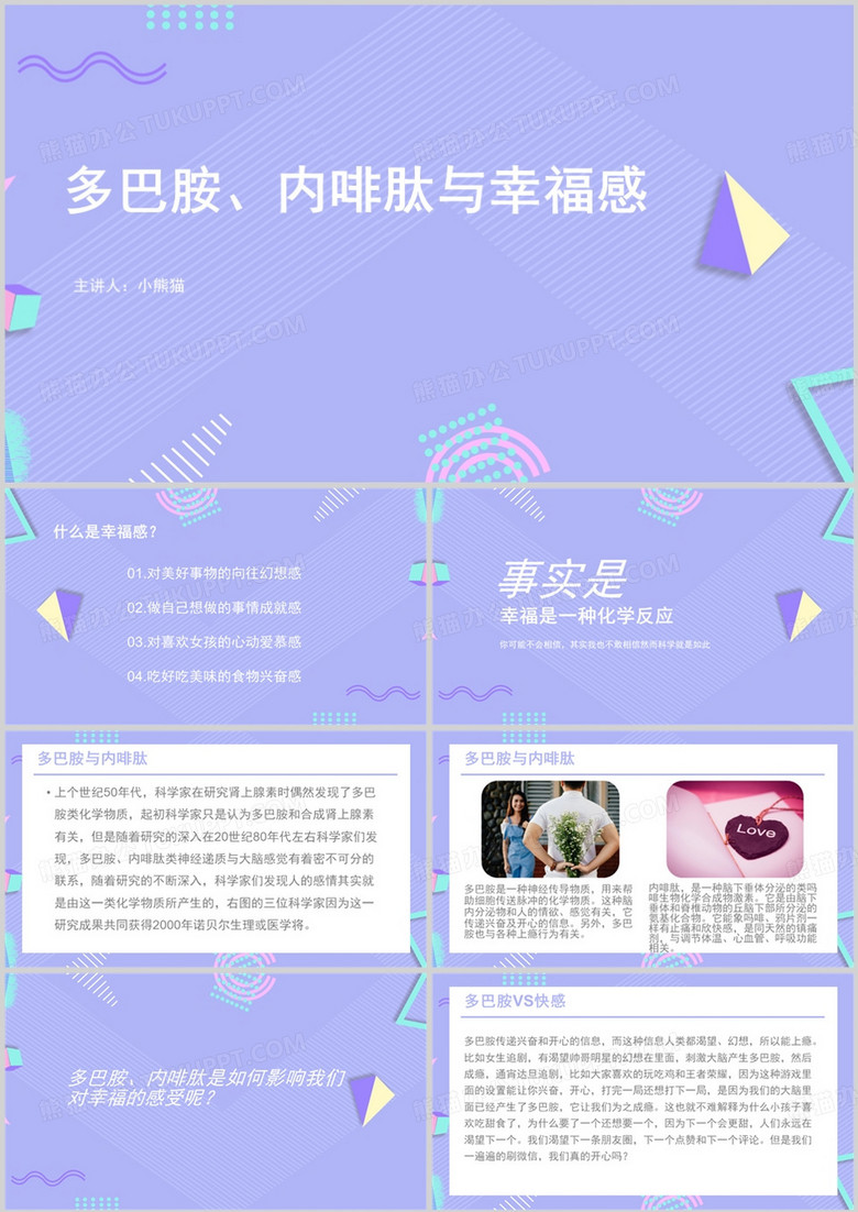简约风多巴胺内啡肽与幸福感PPT模板