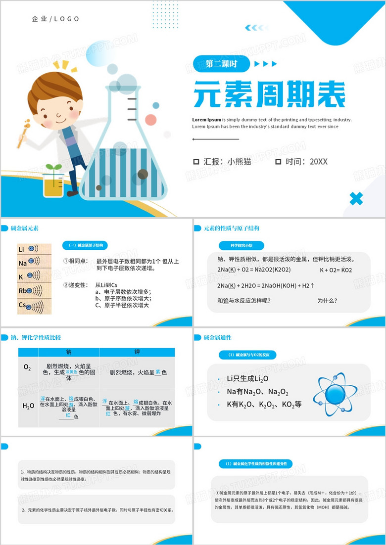 蓝色简约元素周期表PPT模板
