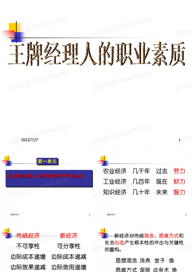 2019-经典实用有价值的企业管理培训课件：王牌经理人的职业修养与基本素质A-文档资料
