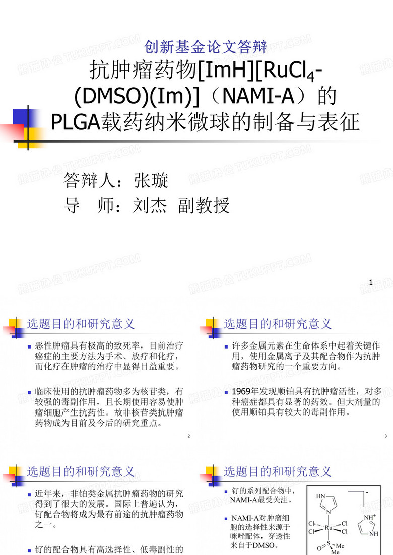 创新基金论文答辩抗肿瘤药物ImHRuCl4-DMSOImNAMI-A的