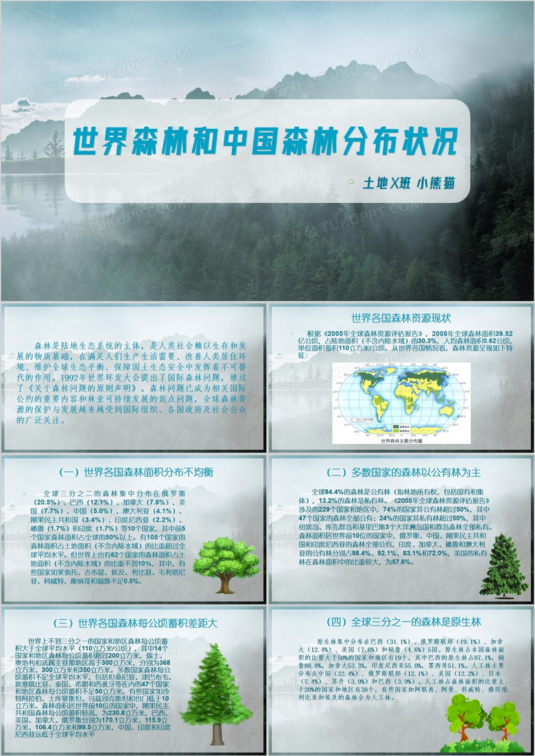 蓝色世界森林和中国森林分布状况PPT模板