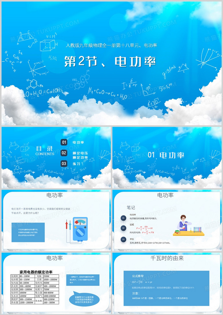蓝色简约风电功率课件PPT模板