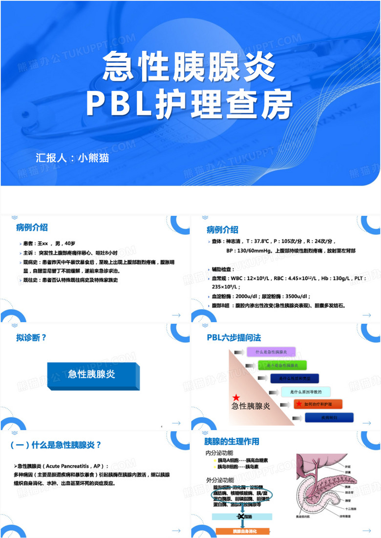 简约风急性胰腺炎PBL护理查房PPT模板