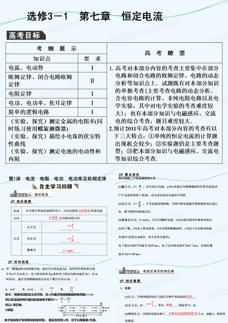 2021届物理一轮复习课件：3-1-7-1：电流电阻电功电功率及欧姆定律