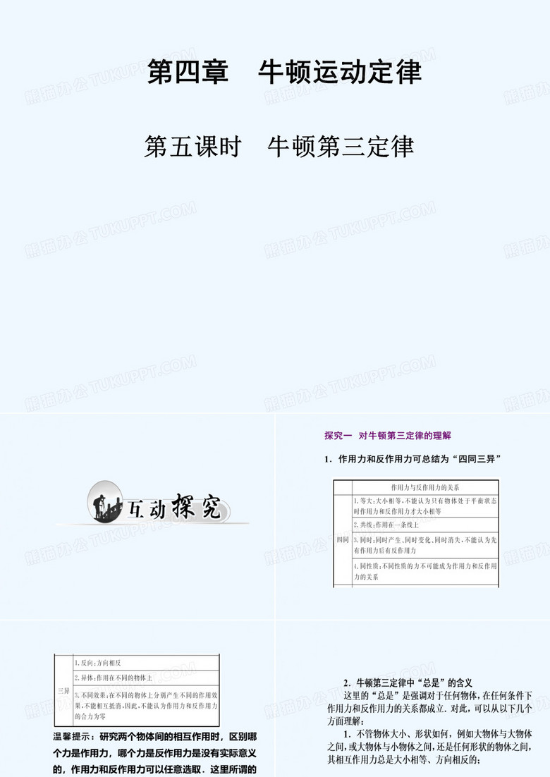 2015-2016学年高一人教版物理必修1同步课件：第4章（第5课时）《牛顿第三定律》 