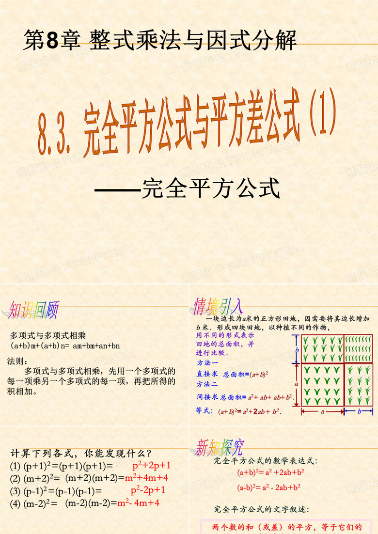 2018春沪科版七年级数学下册第8章同步教学课件：8.3完全平方公式与平方差公式(第1课时)(共15张PPT)