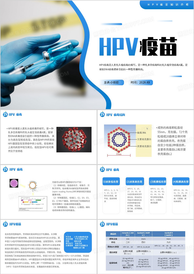 蓝色HPV疫苗医疗知识介绍PPT模板