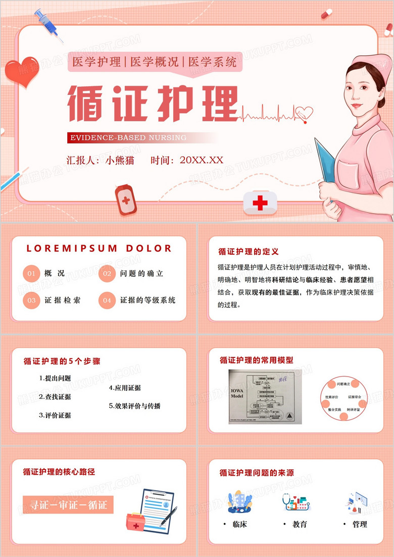 粉色简约风循证护理医学护理PPT模板
