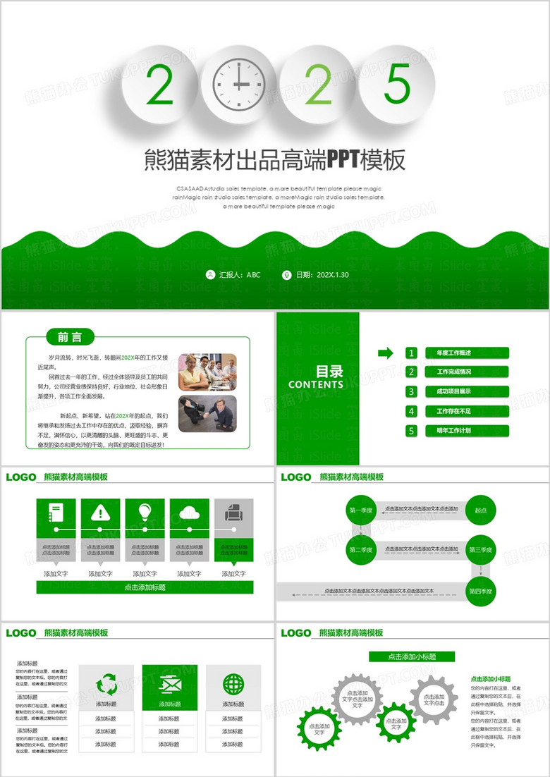 2025绿色微粒体年终工作总结汇报PPT模板
