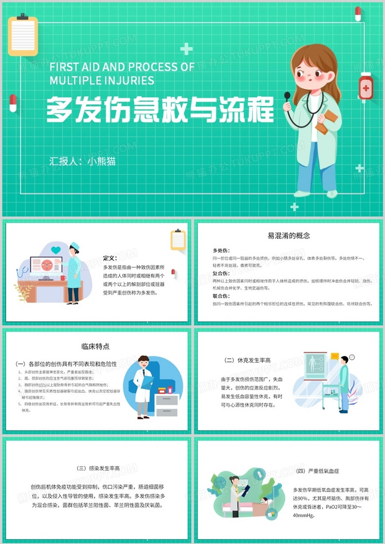 多发伤护理查房医疗汇报说课PPT模板