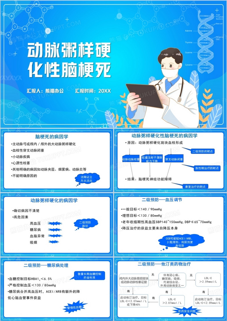 医疗风动脉粥样硬化脑梗死护理查房PPT模板