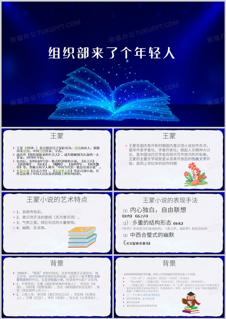 蓝色简约风组织部来了个年轻人PPT模板