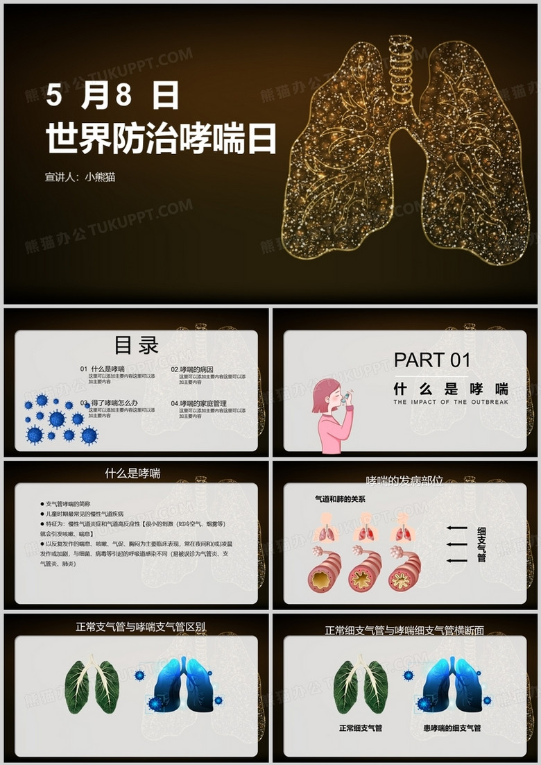 5月8日世界防治哮喘日PPT模板
