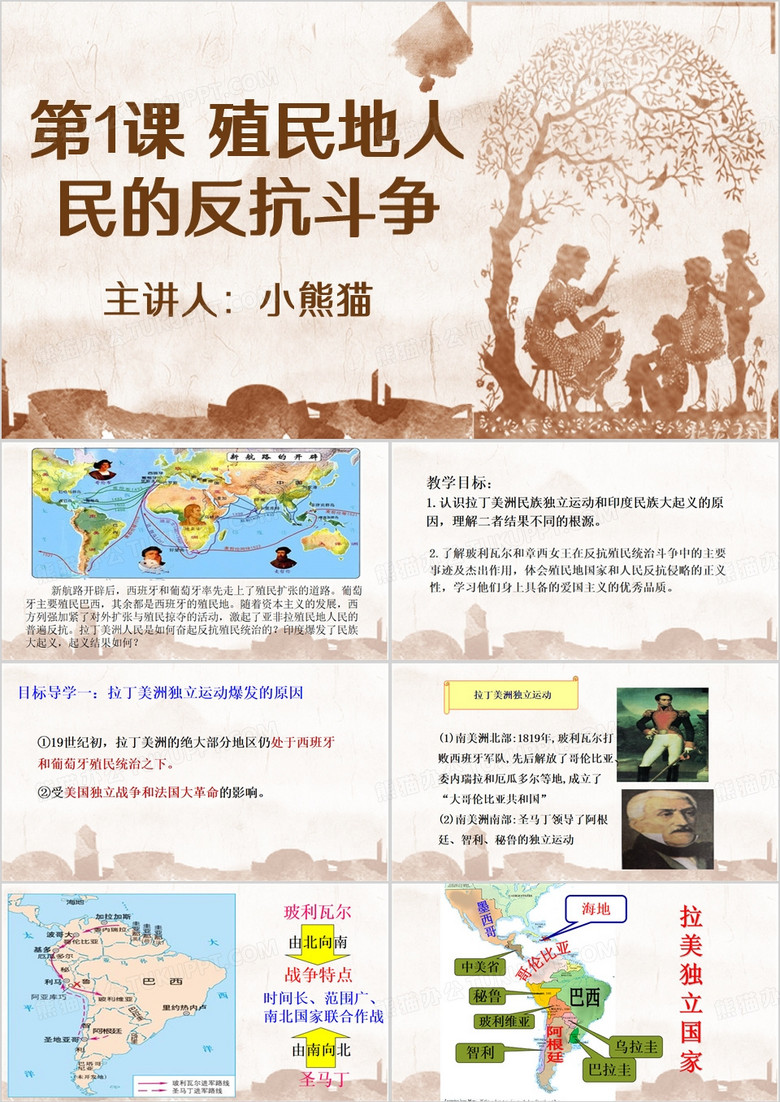 棕色简约风殖民地人民的反抗斗争PPT模板