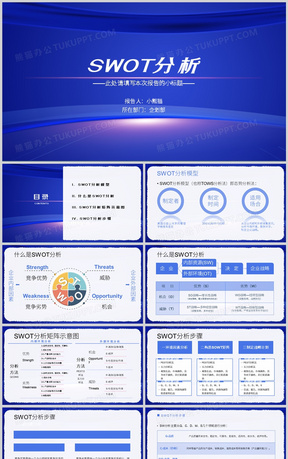 蓝色简约风SWOT分析培训PPT模板