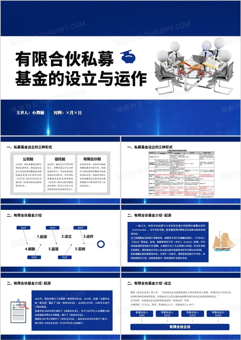 蓝色商务风有限合伙私募基金的设立与运作PPT模板