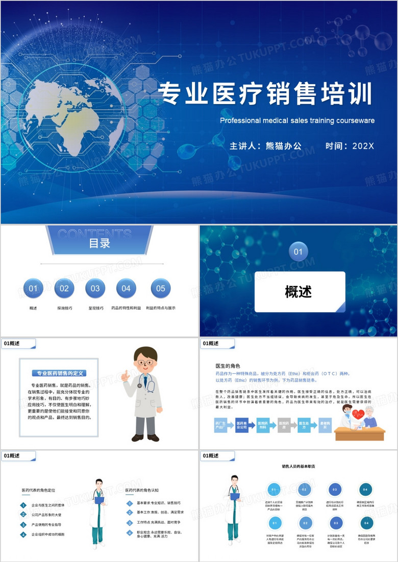 蓝色专业医疗销售培训PPT模板