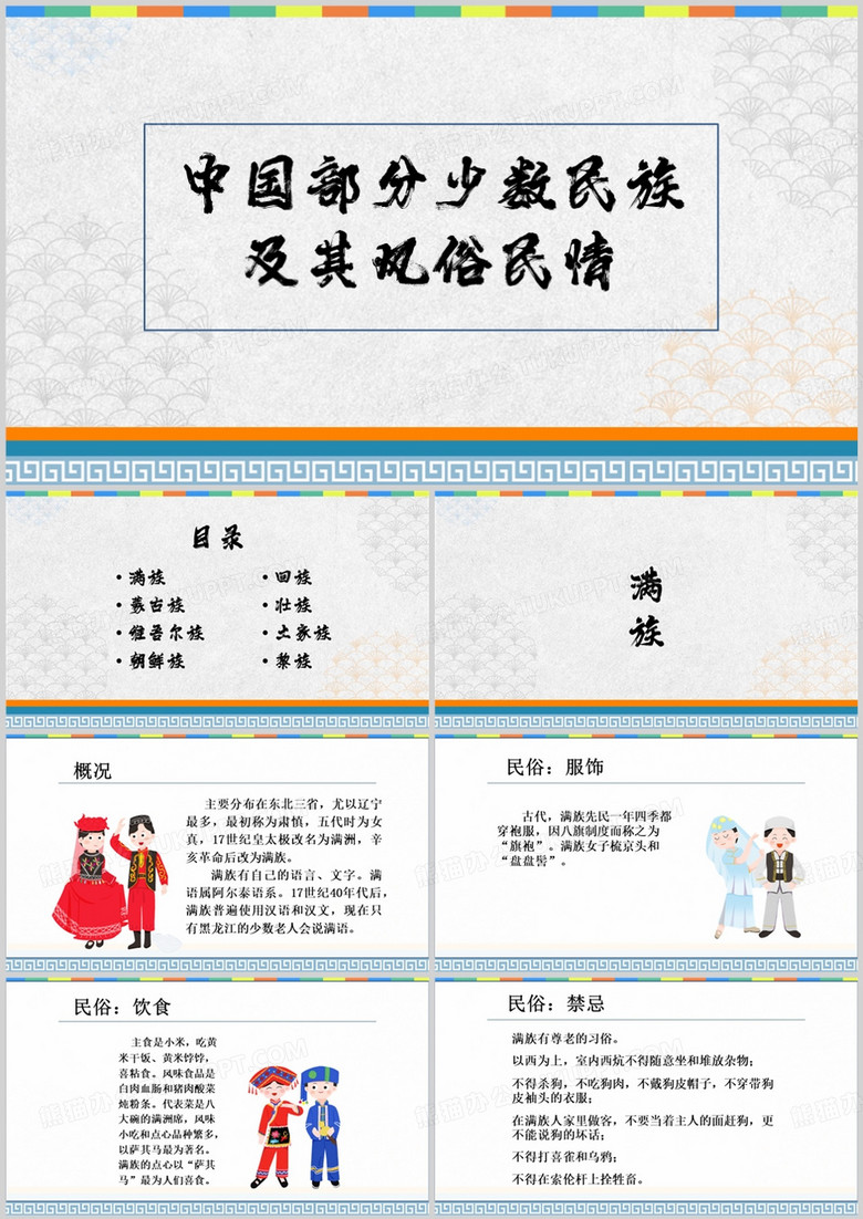 中国部分少数民族及其风俗民情PPT模板